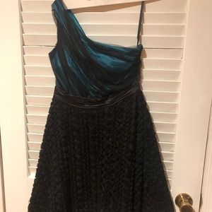 Teal and black dress.